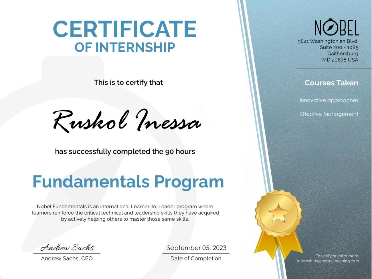 Completó un programa básico en los cursos: Enfoques Innovadores y Gestión Eficaz, por lo que recibe el certificado de participación Completó un programa básico en los cursos: Enfoques Innovadores y Gestión Eficaz, por lo que recibe el certificado de participación