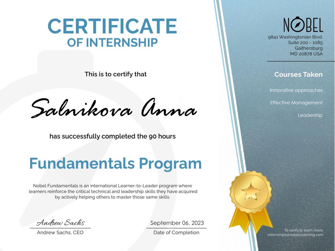 Completó un programa básico en los siguientes cursos: Liderazgo, Enfoques Innovadores y Gestión Eficaz por lo que recibió el certificado de participación Completó un programa básico en los siguientes cursos: Liderazgo, Enfoques Innovadores y Gestión Eficaz por lo que recibió el certificado de participación