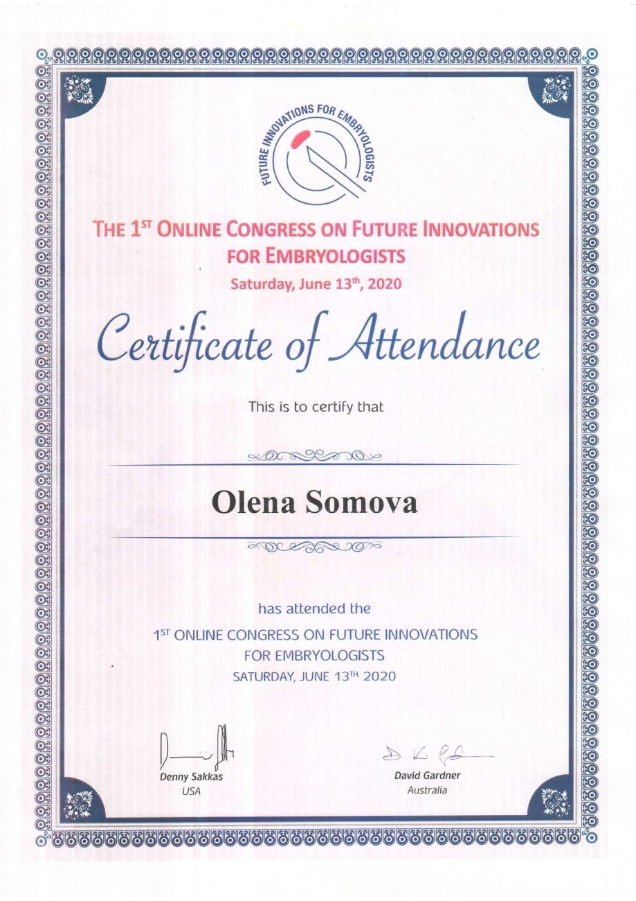 Certificado del primer congreso online sobre innovaciones de futuro para embriólogos Certificado del primer congreso online sobre innovaciones de futuro para embriólogos