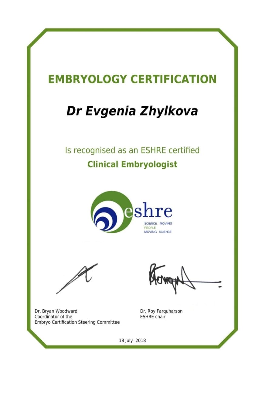 Certificado de embriólogo clínico ESHRE Certificado de embriólogo clínico ESHRE